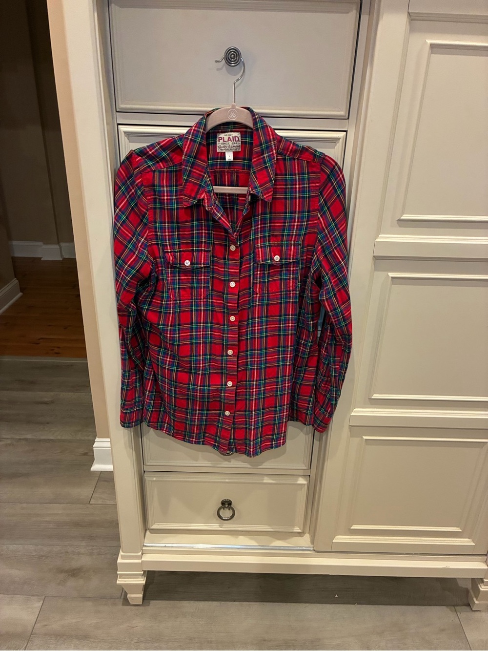Old Navy Red Plaid Button-Down Shirt with Green and Blue Accents